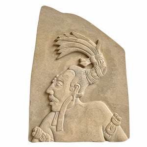 Vintage South American Maya Mayan Influence Decorative Plaster Clay Plaque Ornament Decor Carving Sculpture c1980-90&#39;s / EVE