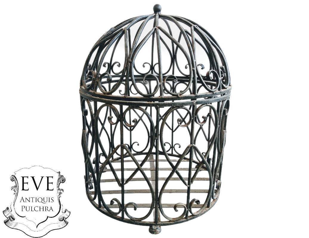 Vintage Français Plant Cage Stand Jardiniere Heavy Metal Black Display Container Plinth Flower Pot L