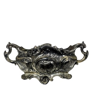 Antique French Jardiniere Jardinière Silver Metal Small Planter Dish Decorative Ornament Plant Pot Vase Bowl c1910's / EVE