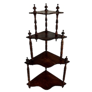 Vintage French Wood Wooden Dark Brown Natural Wood Corner Shelf Shelving Wall Stand Display Plinth Prop circa 1950-1960's / EVE