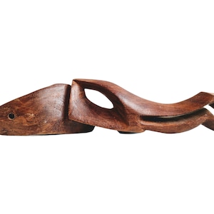 Estatua misteriosa de madera africana antigua, escultura primitiva, tallado de cocodrilo, arte tribal para pared, decoración, c1980-90 / EVE de France