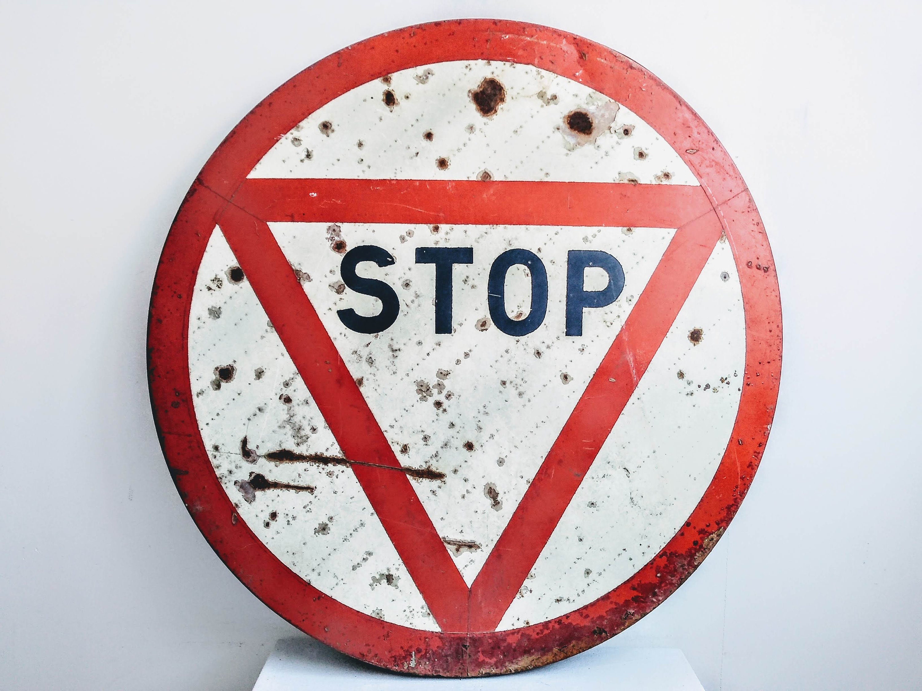 Vintage French Extra Large Stop Road Sign Heavy Metal Sign Display