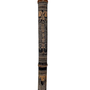 Vintage African Bamboo Stringed Musical Instrument Wooden Hide Skin Metal Decor Carved Carving Sculpture Tribal Art c1980-90&#39;s / EVE