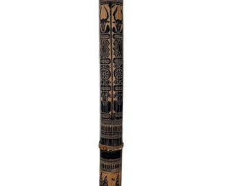 Vintage African Bamboo Stringed Musical Instrument Wooden Hide Skin Metal Decor Carved Carving Sculpture Tribal Art c1980-90's / EVE