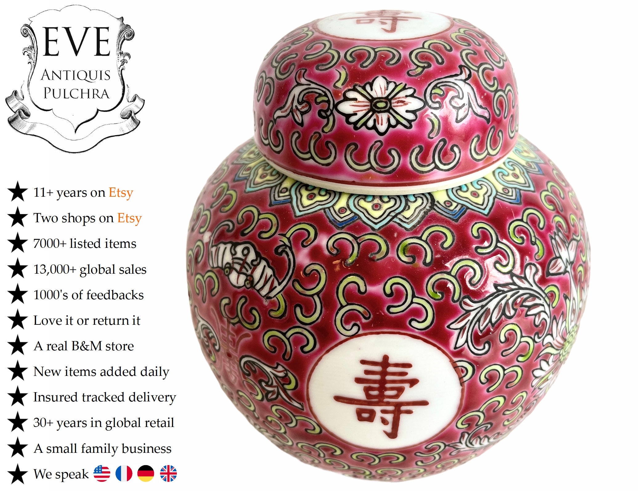 Vintage Chinois Rouge Blanc Céramique Craquelé Pot Jar Vase Gingembre Épice Riz Range Display Prop C