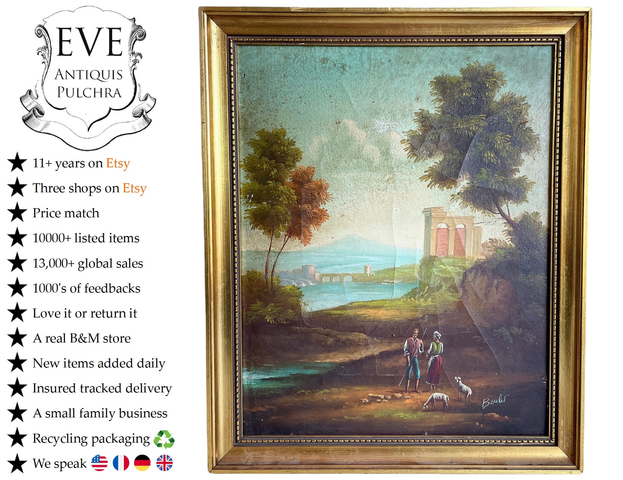 Vintage Italien Méditerranéen Pays Rustique Rural Italie Traditionnelle Peinture Acrylique Toile Sig