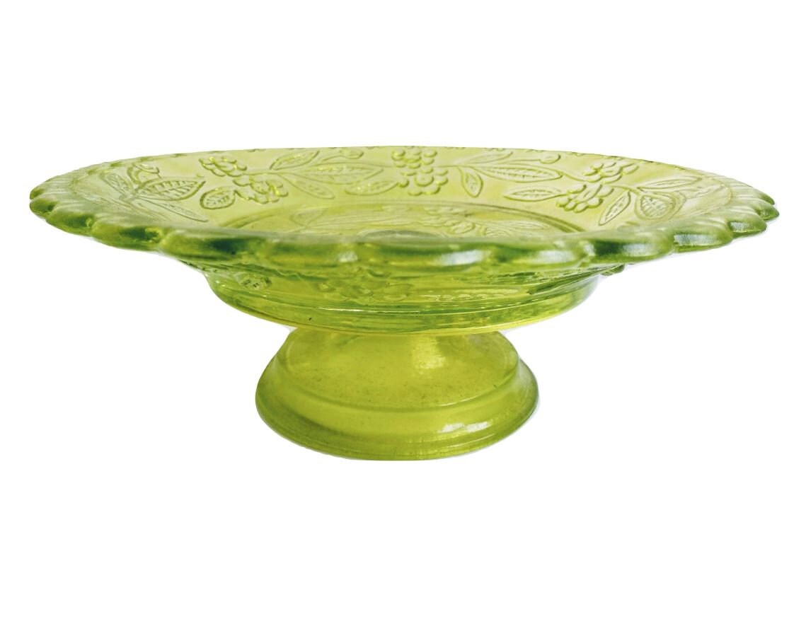 Vintage Français Green Vaseline Style Glass Serving Dish Plate Table Centrepiece Decor Catch All Sna