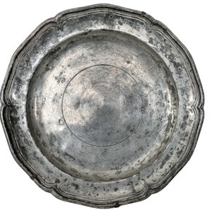 Antique French Pewter Grey Metal Circular Dinner Dish Plate Platter Decorative Table Wall circa 1880-1900&#39;s / EVE