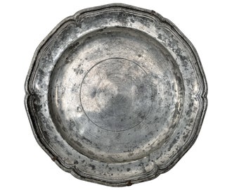 Antique French Pewter Grey Metal Circular Dinner Dish Plate Platter Decorative Table Wall circa 1880-1900's / EVE
