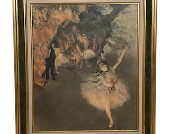 Antique French Stendhal Framed Mounted Large Print Of The Ballerina by Degas In Gold Highlighted Wooden Frame circa 1920's / EVE