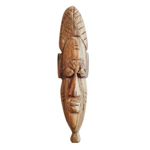Vintage African Small Wooden Bust Mask Wall Decor Intricate Carved Statue Carving Sculpture Wood Tribal Art c1980-90&#39;s / EVE