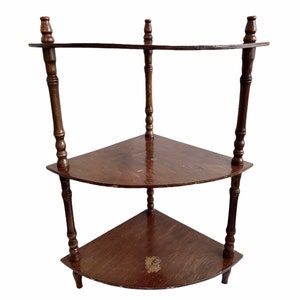 Vintage French Wood Wooden Dark Brown Natural Wood Corner Shelf Shelving Wall Stand Display Plinth Prop circa 1960-1970's / EVE de France
