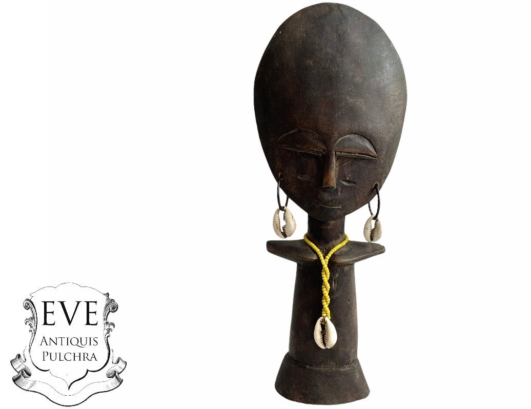 Vintage African Puppe Ashanti Akuaba Fertility Doll Pouppee Ghana Face Idol Primitive Art Carving Sc