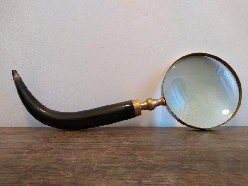 Antique English Horn Handled Magnifying Glass Looking Glass Magnifier Inspector Reading Aid Prop Desktop Gift c1910/'s EVE de France