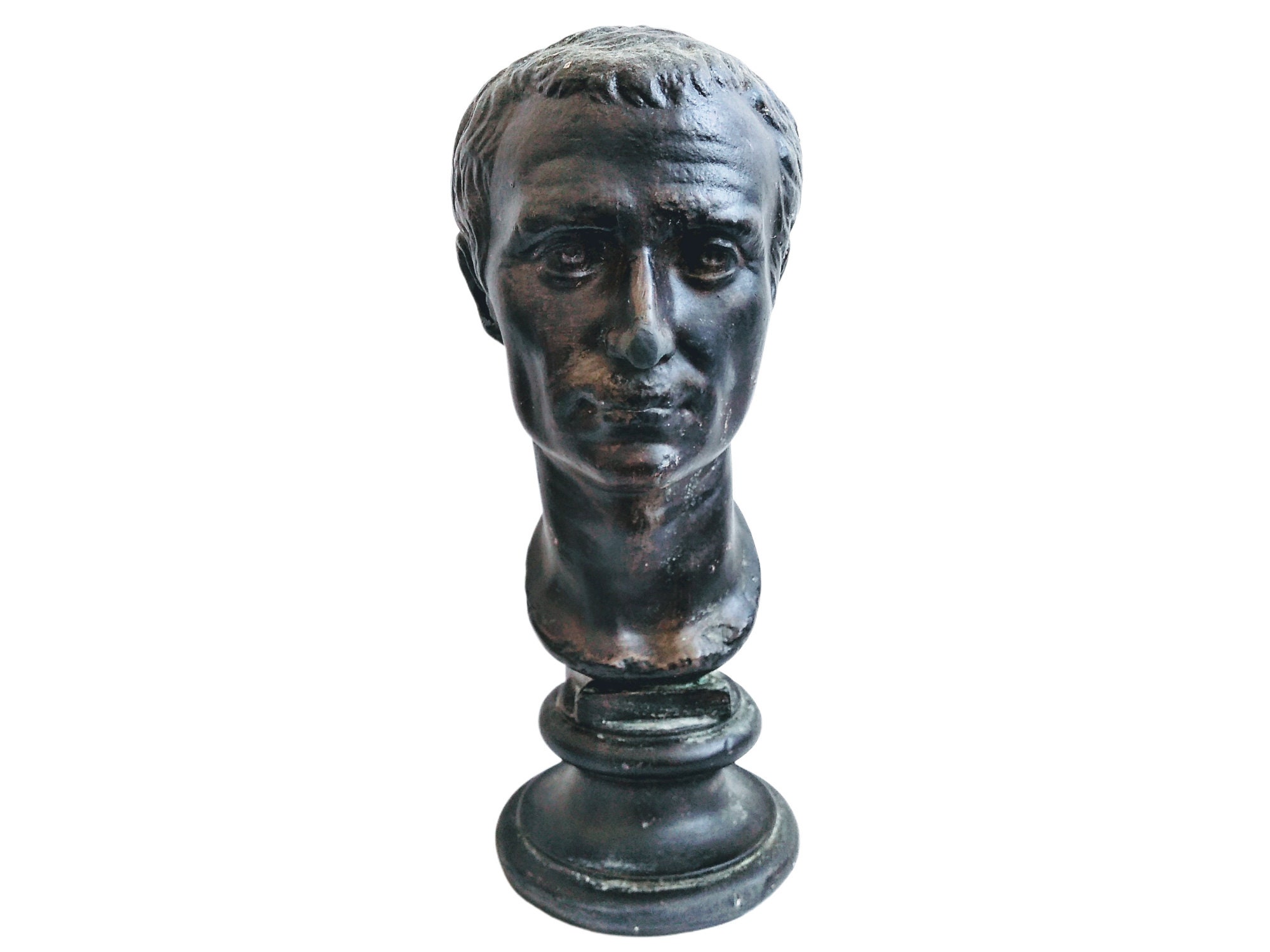 Vintage Français Man Male Plaster Bust Head Ornament Figurine Display Gift Faded Weathered Damaged B