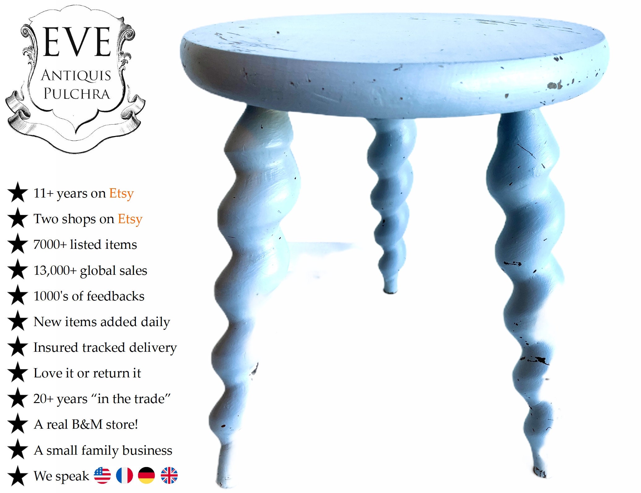 Vintage Français Gris Tabouret Bois Marron Petite Chaise de Traite Stand Présentoir Repos Sièges Pro