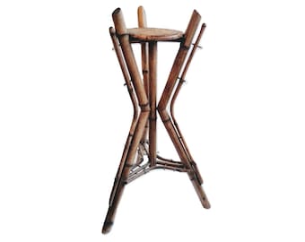 Maceta de bambú vintage, estilo asiático, con flores y soporte para exhibición, pedestal decorativo, diseño de interiores, década de 1950-1960 / EVE de France