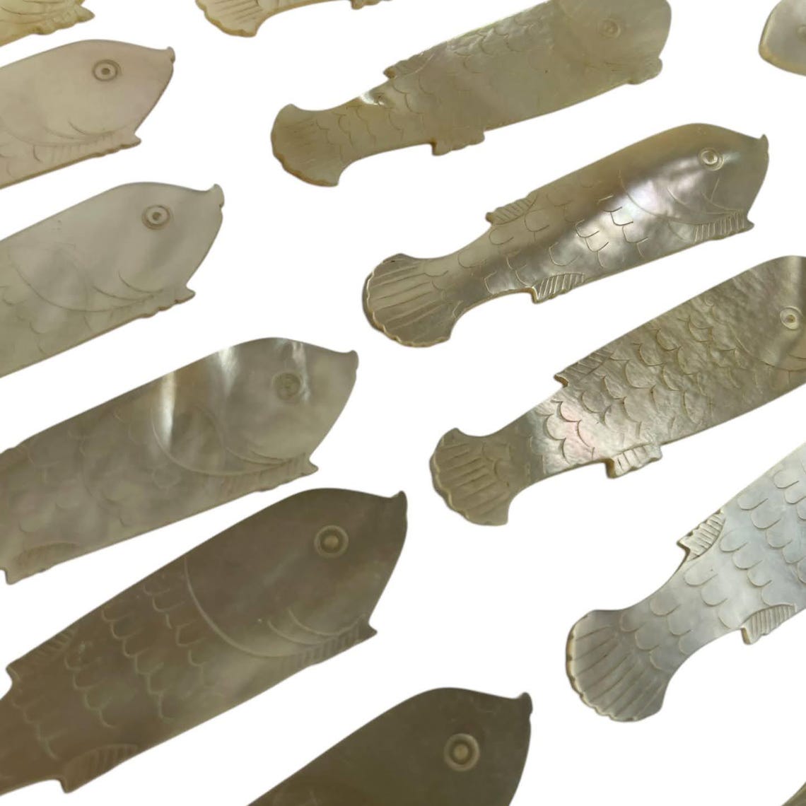 Antique Chinese Small Mother of Pearl Fish Shaped Love Dove Gaming Chip ...