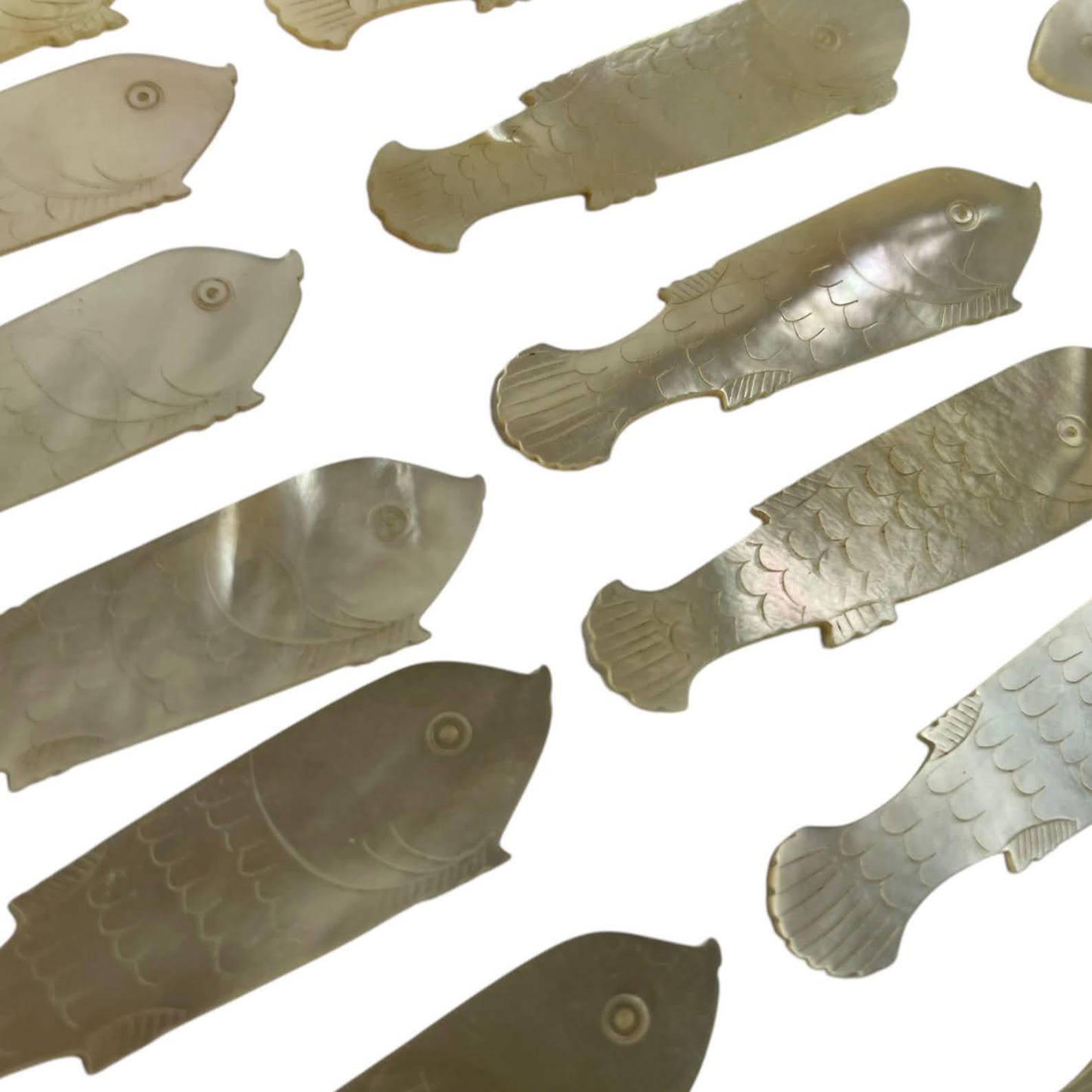 Antique Chinese Small Mother of Pearl Fish Shaped Love Dove Gaming Chip ...