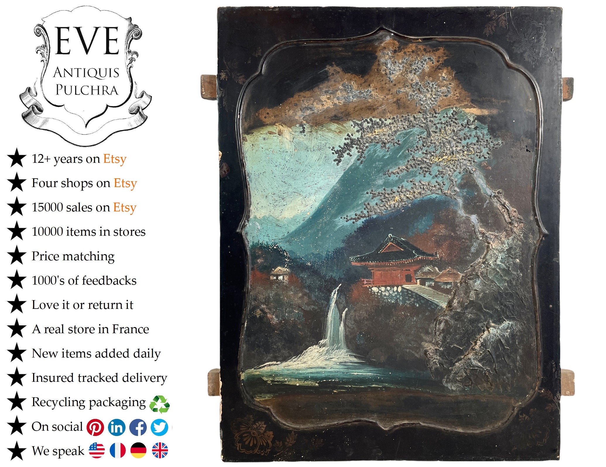 Antique Français Chinoiseries Bois Sculpté Décoratif Panneau de Soulagement Mur Accrochage Meubles C