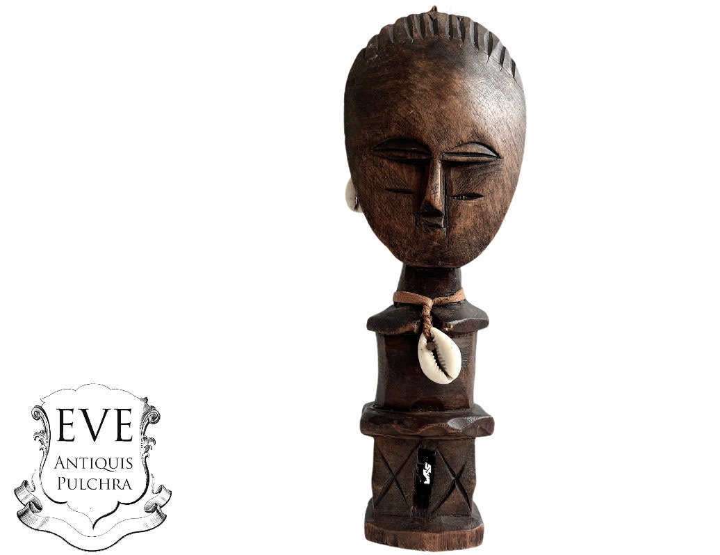Vintage African Puppe Ashanti Akuaba Fertility Doll Pouppee Ghana Face Idol Primitive Art Carving Sc