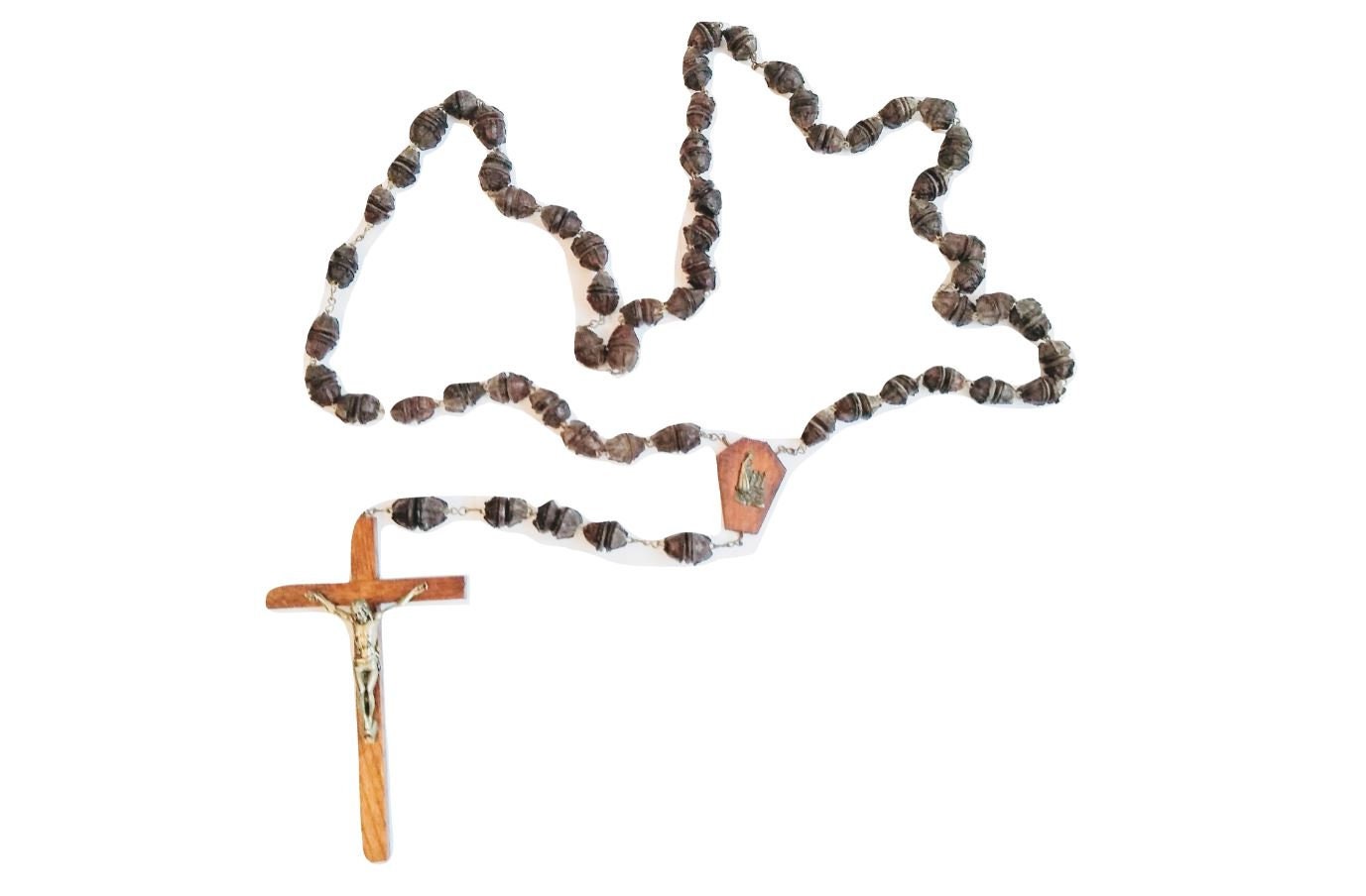 Antique Français Large Long Wooden Crucifix Necklace Priest Catholic Church Chapel Cross Religious S