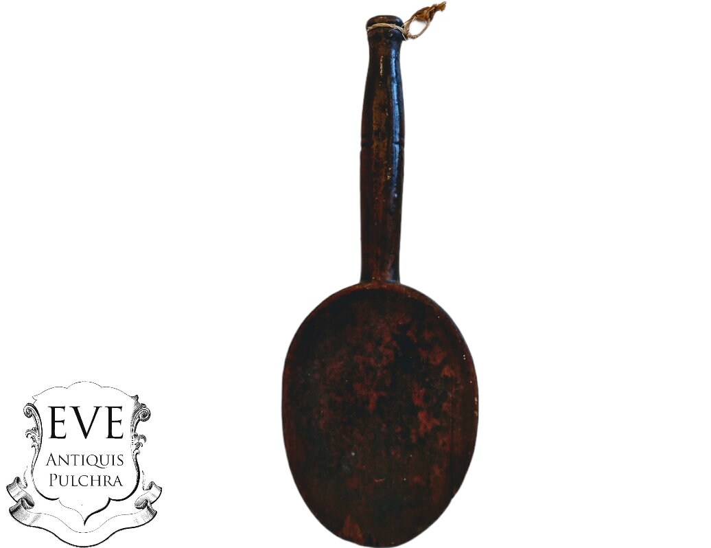 Vintage Français Primitive Hand Carved Wood Wooden Large Decorative Spoon Paire Cutlery Wall Kitchen