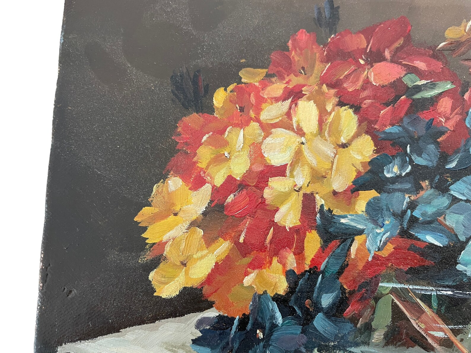 Vintage French Still Life Flowers Bouquet in Vase Study Oil Painting on ...