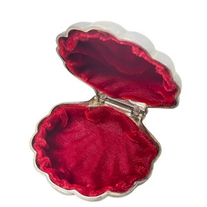 Vintage Ring Necklace Box French Jewellery Jewelry Trinket Box Velvet Lined Presentation Display Wedding Silver Red Gift c1950-60's / EVE