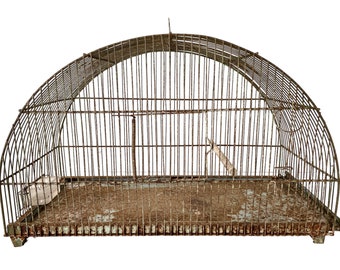 Vintage French Sage Green Metal Song Bird Cage Aviary Collector Keeper Historical Gift Prop Decor Traditional c1940-1950's / EVE