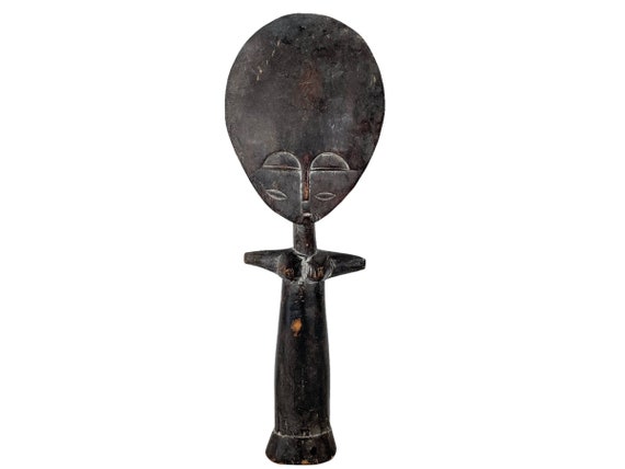 Vintage African Puppe Ashanti Akuaba Fertility Doll Pouppee Ghana Face Idol Primitive Art Carving Sculpture c1960-70's / EVE of England