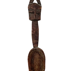 Vintage African Carved Wood Wooden Large Decorative Spoon Carved Face Decor Cutlery Wall Kitchen Decor Display c1960-70&#39;s / EVE de France