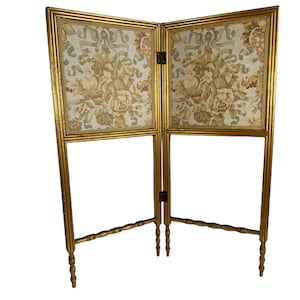 Antique French Demi Paravan Gold Wood Wooden Fire Screen Shield Divider Partition Decor Prop Furniture c1910&#39;s / EVE