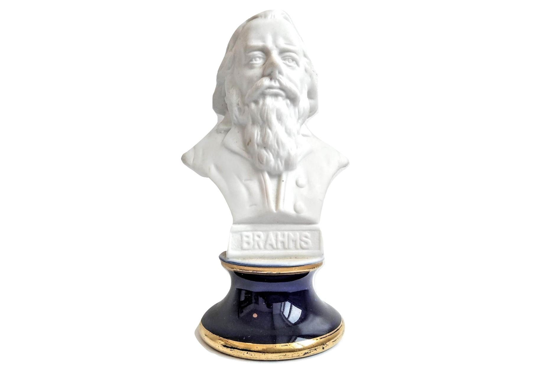 Vintage Français Bisque Ceramic Brahms Bust Head Small Ornament Figurine Display Gift Classical Musi