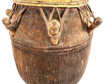 Vintage African Heavy Drum Beater Musical Instrument Drum Wooden Decor Carved Carving Sculpture Wood Tribal Art c1960-70's / EVE