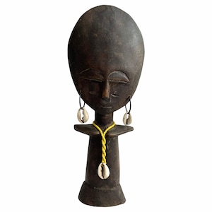 Vintage African Puppe Ashanti Akuaba Fertility Doll Pouppee Ghana Face Idol Primitive Art Carving Sculpture c1960-70&#39;s / EVE of England