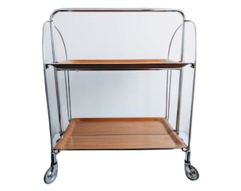 Vintage German Silver Metal Steel Folding Bar Cart Tea Trolley Table Shelf Shelving Stand Display Prop circa 1960-70's / EVE