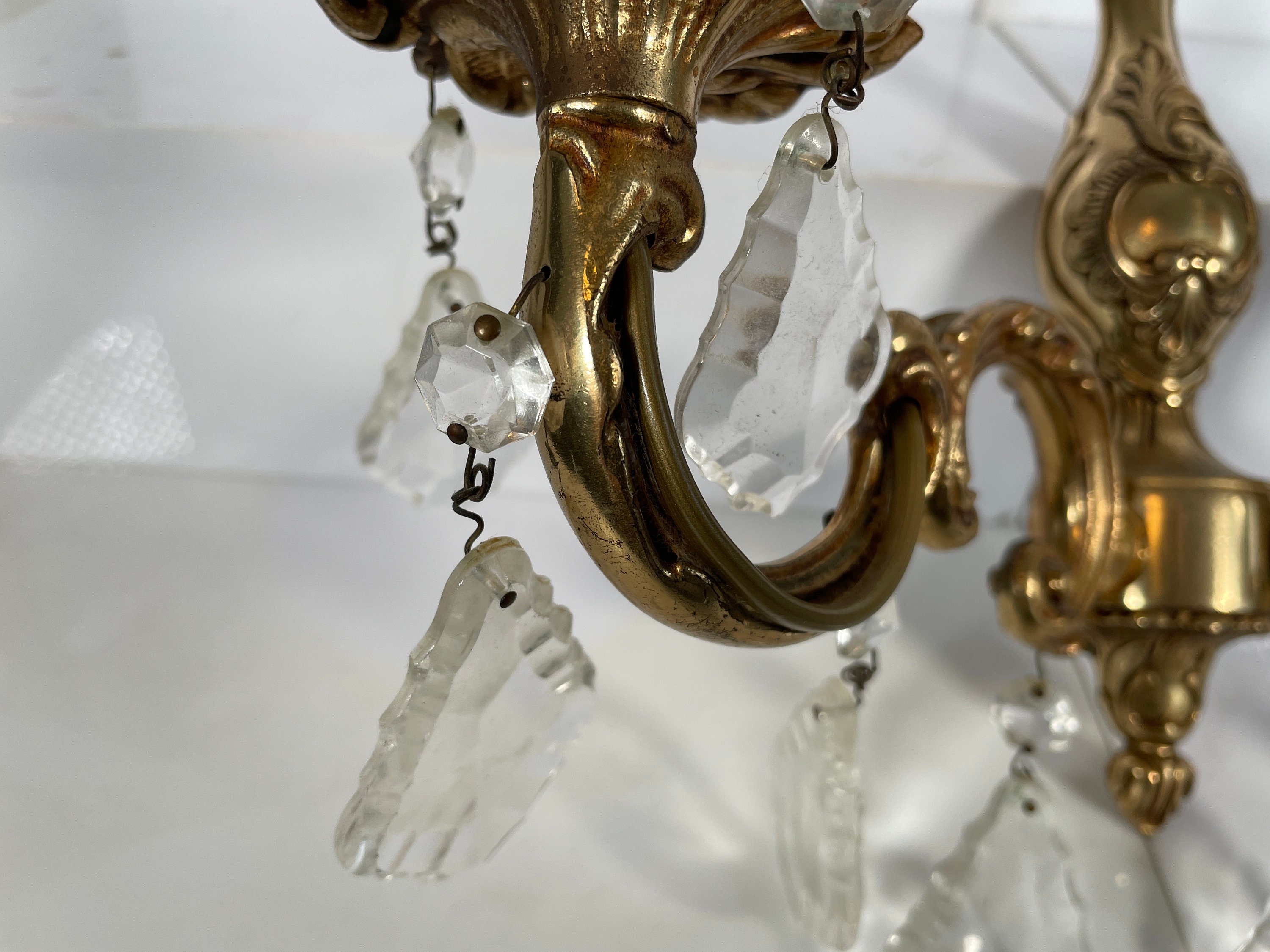 Sconces EVE de France Vintage French Pair Brass Bronze Glass Wall Hanging Electric Light Lantern