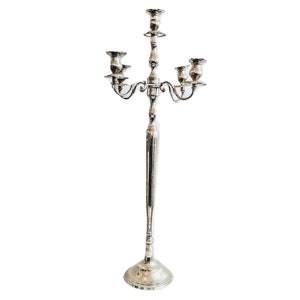 Vintage French Large Silver Metal Candlestick Candle Holder Stand Centrepiece Lantern Lamp Wedding Decor Design c1970-80&#39;s / EVE de France