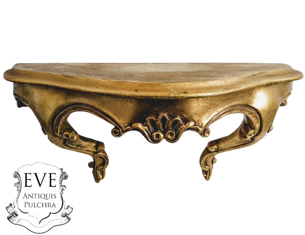 Vintage Italian Shelf Florentine Style Florence Gold Wood Ornately Decorated Small Wall Hanging Plin