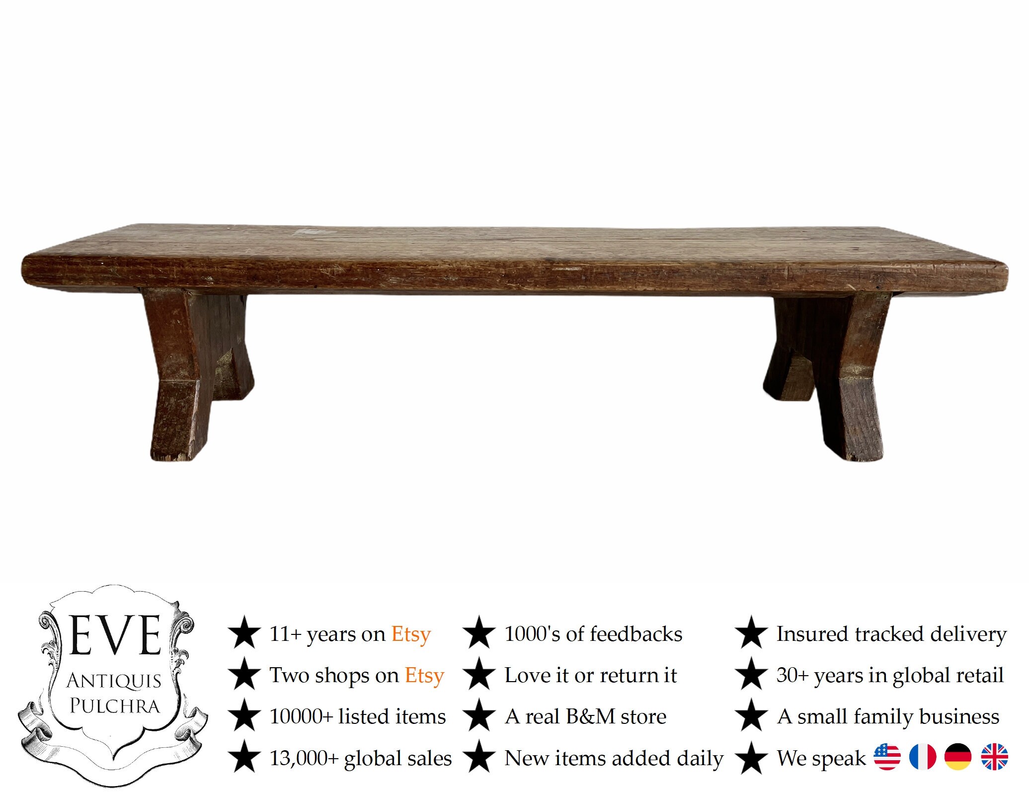 Vintage Français Petit Banc Tabouret Repose-Pieds Bois Marron Support Chaise Affichage Plinth Agenou