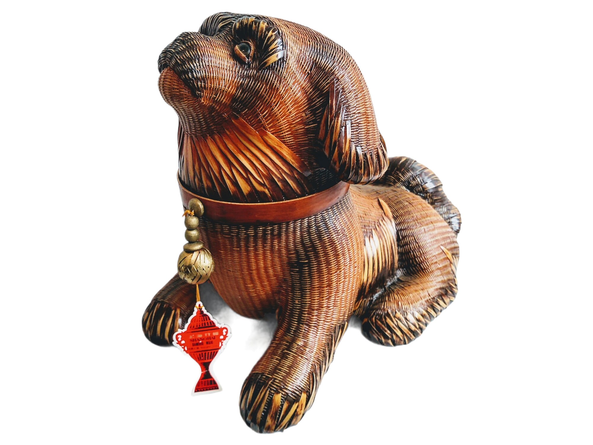 ヴィンテージ 上海手工芸品 籐製 フーフードッグ 獅子 犬 バスケット ボックス ヴィンテージ 上海手工芸品 籐製 フーフードッグ 獅子 犬 バスケット