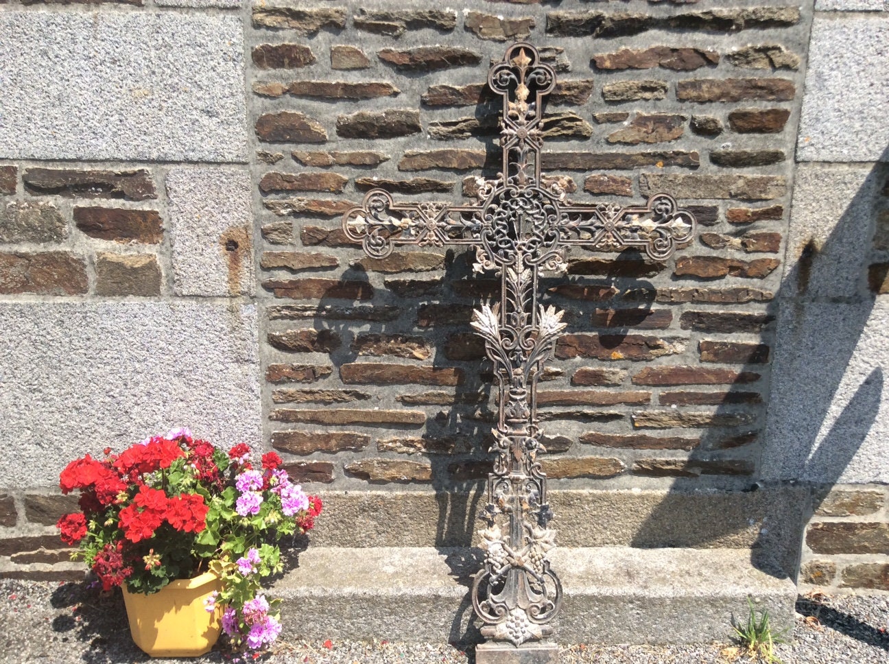 Antiquité Français Très Grand Lourd Solide Cast Iron Crucifix Patina Église Catholique en Dehors de