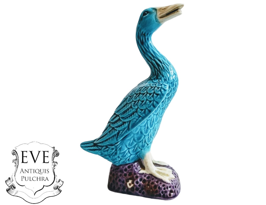 Vintage Canard Chinois Bleu Blanc Exportation Porcelaine Canards Figuraux Ornement Céramique Figurin