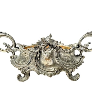 Antique French Jardiniere Jardinière Silver Plated Metal Small Planter With Dish Decorative Ornament Plant Pot c1850-1880's / EVE