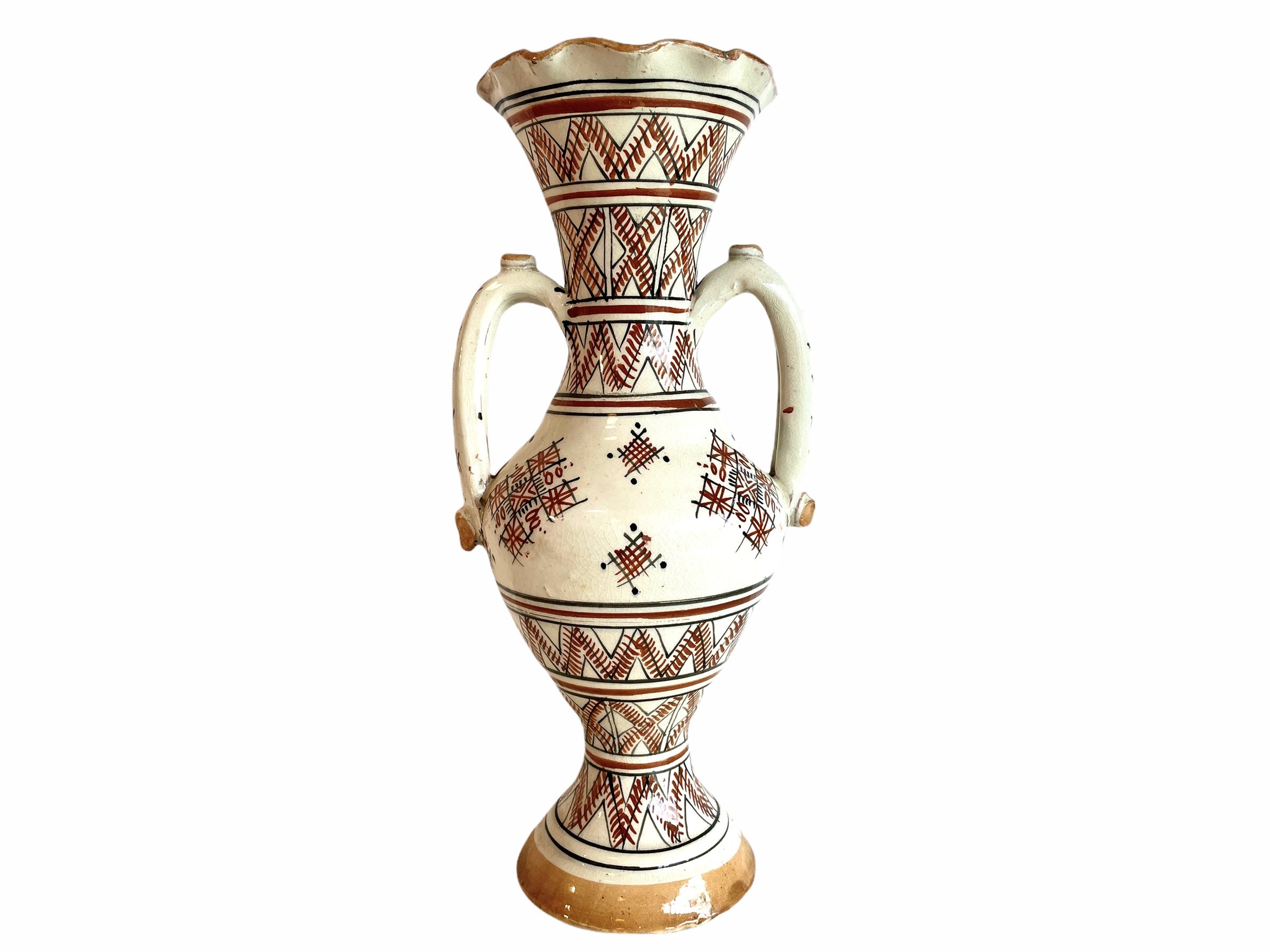 Vintage Moroccan Arabian White Brown Black Bottle Vase Storage
