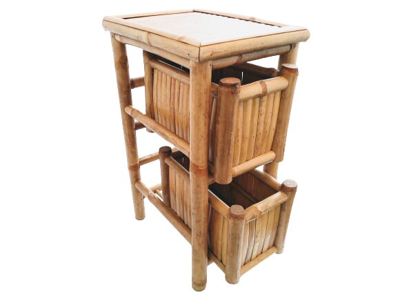 Vintage Thai Bamboo Cane Wooden Brown Natural Wood Small Table Drawers Stand Display Plinth Coffee T