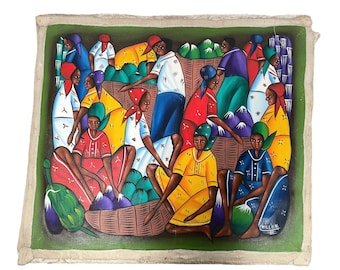 【ハイチアート】絵画 マーケット サイン有り ハイチアン　ヴィンテージ Amazing Vintage Haitian Painting Signed Pierre , Haiti Hand