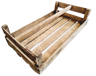 Vintage French Heavy Wood Wooden Carrying Harvesting Vegetable Plant Farmyard Display Storage Box Container Prop c1950-60's / EVE