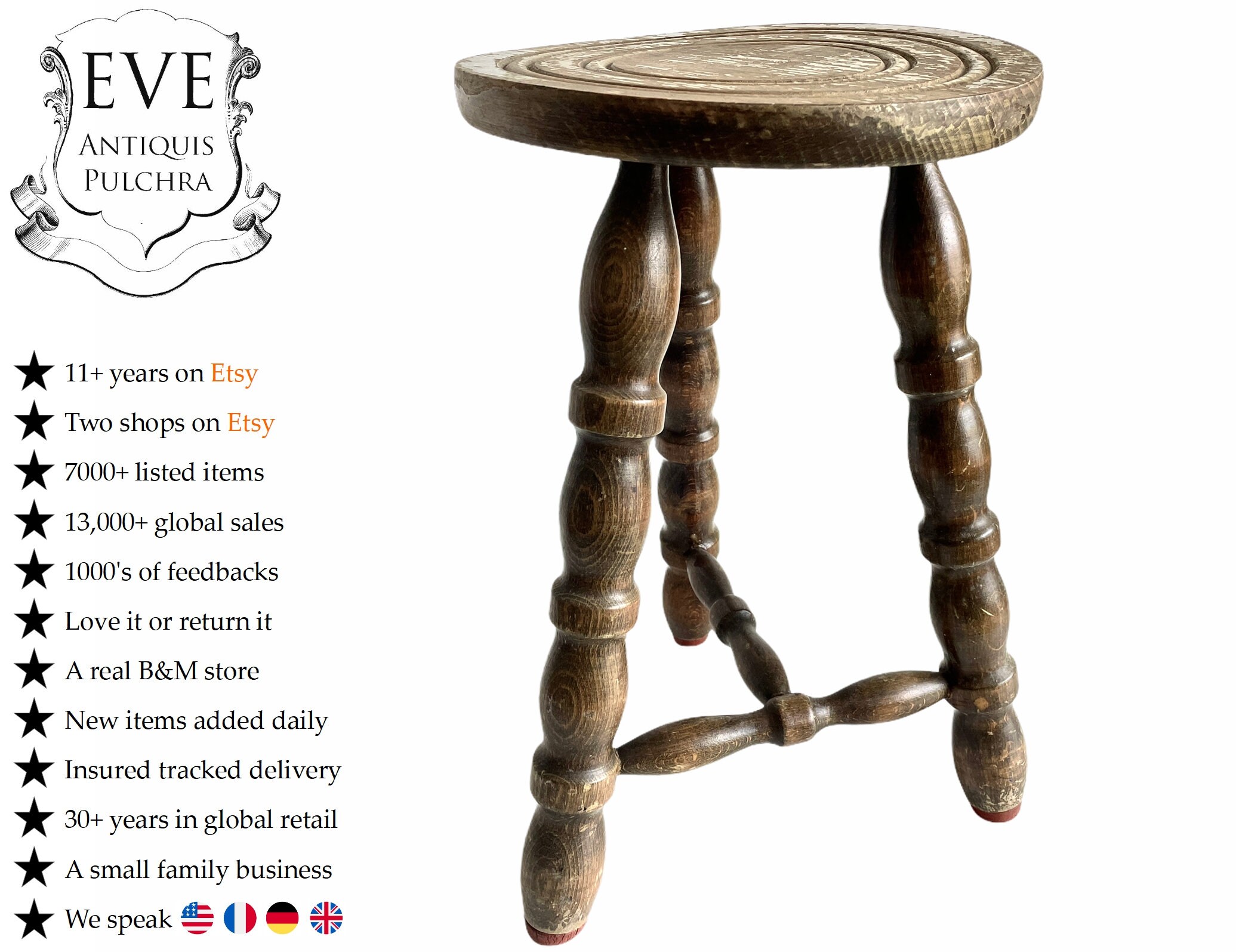 Vintage Français Traditionnel Bobbin Leg Tabouret Bois Marron Petit Stand Présentoir Repos Sièges Po